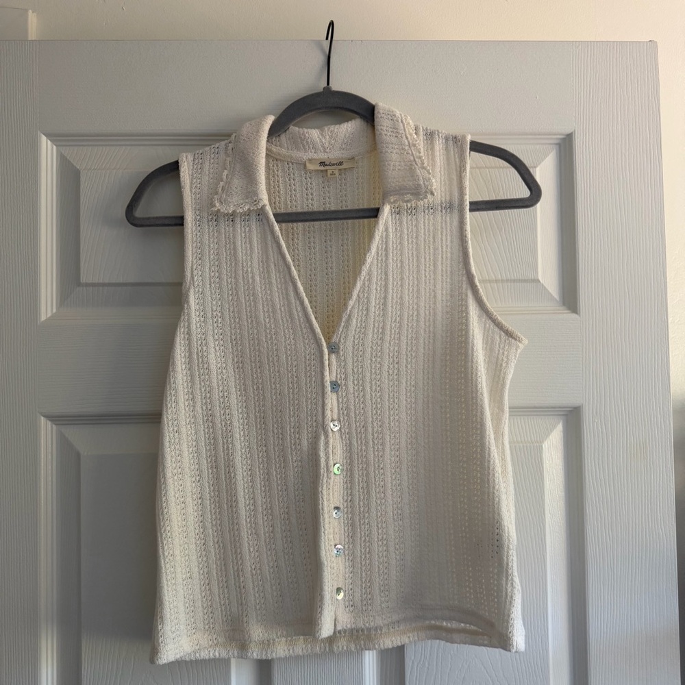 Madewell Vintage-Inspired Cream Sleeveless Knit Button-Front Top